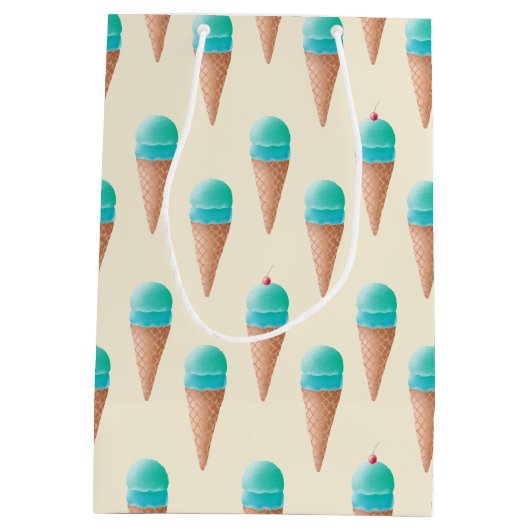 Blauw IJskonenpatroon, lichtgeel Medium Cadeauzakje (Achterkant)