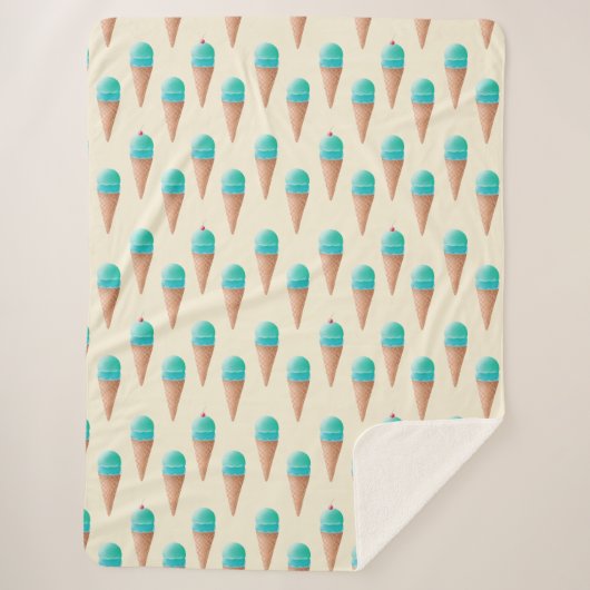 Blauw IJskonenpatroon, lichtgeel Sherpa Deken (Voorkant)