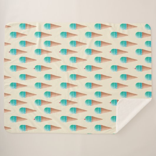 Blauw IJskonenpatroon, lichtgeel Sherpa Deken (Voorkant (horizontaal))