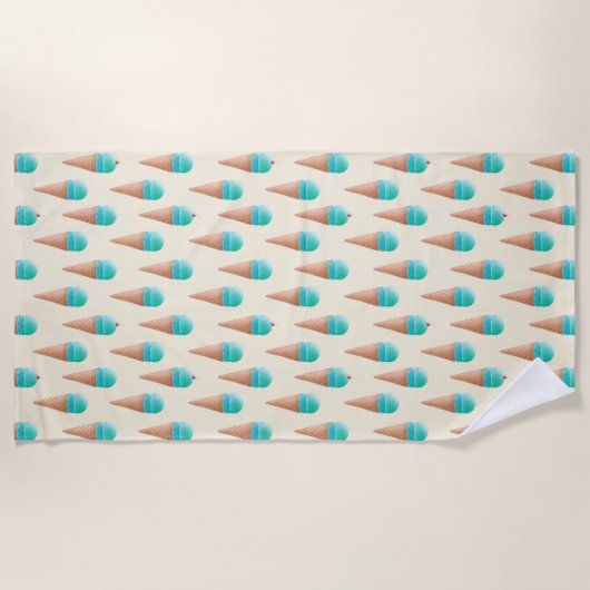 Blauw IJskonenpatroon, lichtgeel Strandlaken (Voorkant)