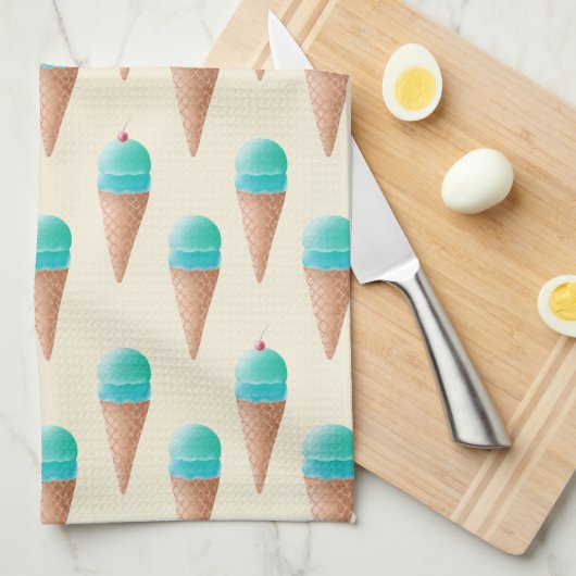 Blauw IJskonenpatroon, lichtgeel Theedoek (Quarter Fold)