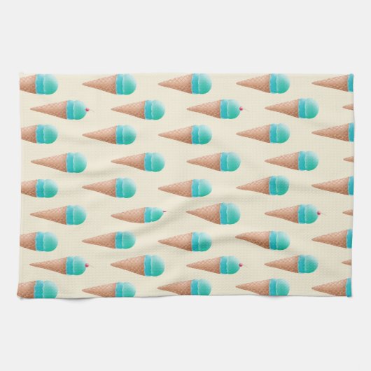 Blauw IJskonenpatroon, lichtgeel Theedoek (Horizontaal)