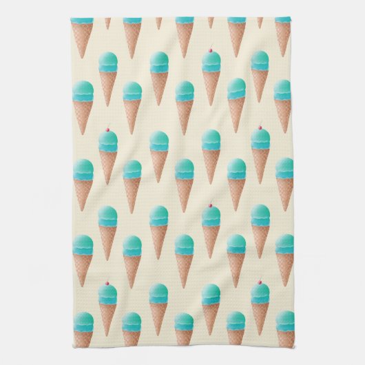 Blauw IJskonenpatroon, lichtgeel Theedoek (Verticaal)