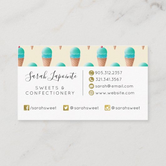 Blauw IJskonenpatroon, lichtgeel Visitekaartje (Achterkant)