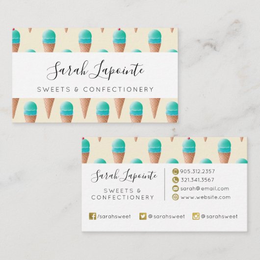 Blauw IJskonenpatroon, lichtgeel Visitekaartje (Voorkant / Achterkant)