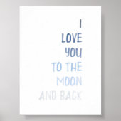 Blauw ik hou van jou naar de maan en terug afdruk poster (Voorkant)