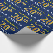 Blauw, imitatie Gold Kijk "20e BIRTHDAY" Cadeaupapier (Hoek)