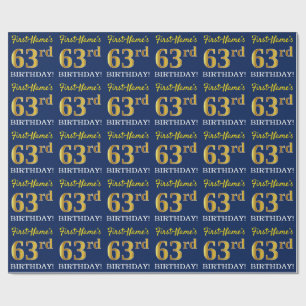 Blauw, Imitatie Gold Kijk "63e BIRTHDAY" Cadeaupapier