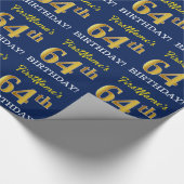Blauw, Imitatie Gold Kijk "64e BIRTHDAY" Cadeaupapier (Hoek)