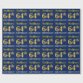 Blauw, Imitatie Gold Kijk "64e BIRTHDAY" Cadeaupapier (Vlak)