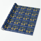 Blauw, Imitatie Gold Kijk "64e BIRTHDAY" Cadeaupapier (Uitgerold)