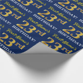 Blauw, imitatie Gold look "23e BIRTHDAY" Cadeaupapier (Hoek)