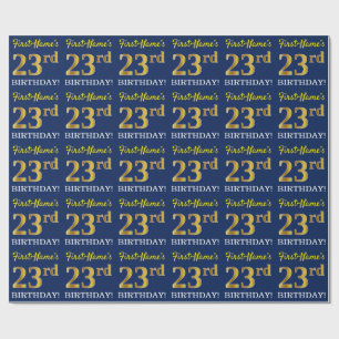 Blauw, imitatie Gold look "23e BIRTHDAY" Cadeaupapier