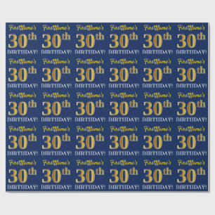 Blauw, imitatie Gold look "30e BIRTHDAY" Cadeaupapier
