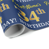 Blauw, imitatie Gold look "34th BIRTHDAY" Cadeaupapier (Rol Hoek)