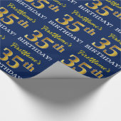 Blauw, imitatie Gold look "35th BIRTHDAY" Cadeaupapier (Hoek)