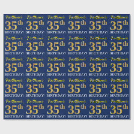 Blauw, imitatie Gold look "35th BIRTHDAY" Cadeaupapier