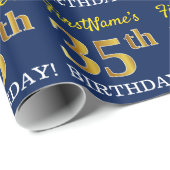 Blauw, imitatie Gold look "35th BIRTHDAY" Cadeaupapier (Rol Hoek)