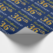 Blauw, imitatie Gold look "36e BIRTHDAY" Cadeaupapier (Hoek)