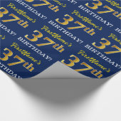 Blauw, imitatie Gold look "37th BIRTHDAY" Cadeaupapier (Hoek)