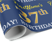 Blauw, imitatie Gold look "37th BIRTHDAY" Cadeaupapier (Rol Hoek)