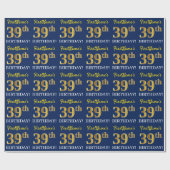 Blauw, imitatie Gold look "39th BIRTHDAY" Cadeaupapier (Vlak)