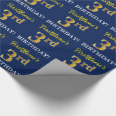 Blauw, imitatie Gold look "3rd BIRTHDAY" Cadeaupapier (Hoek)