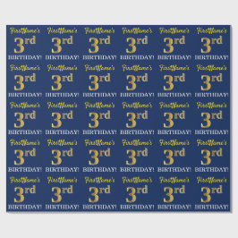 Blauw, imitatie Gold look "3rd BIRTHDAY" Cadeaupapier