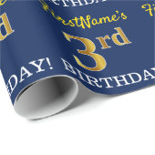 Blauw, imitatie Gold look "3rd BIRTHDAY" Cadeaupapier (Rol Hoek)