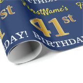 Blauw, imitatie Gold look "41st BIRTHDAY" Cadeaupapier (Rol Hoek)