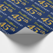 Blauw, imitatie Gold look "45th BIRTHDAY" Cadeaupapier (Hoek)