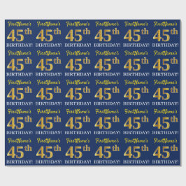 Blauw, imitatie Gold look "45th BIRTHDAY" Cadeaupapier
