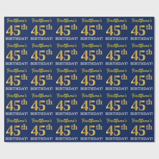Blauw, imitatie Gold look "45th BIRTHDAY" Cadeaupapier (Vlak)
