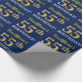 Blauw, imitatie Gold look "55th BIRTHDAY" Cadeaupapier (Hoek)