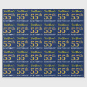Blauw, imitatie Gold look "55th BIRTHDAY" Cadeaupapier (Vlak)