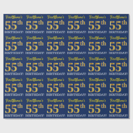 Blauw, imitatie Gold look "55th BIRTHDAY" Cadeaupapier