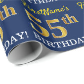 Blauw, imitatie Gold look "55th BIRTHDAY" Cadeaupapier (Rol Hoek)