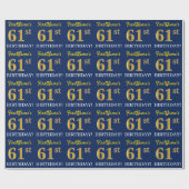 Blauw, imitatie Gold look "61st BIRTHDAY" Cadeaupapier (Vlak)