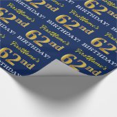 Blauw, imitatie Gold look "62e BIRTHDAY" Cadeaupapier (Hoek)