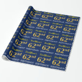 Blauw, imitatie Gold look "62e BIRTHDAY" Cadeaupapier (Uitgerold)
