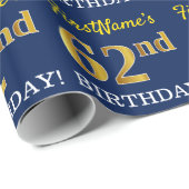 Blauw, imitatie Gold look "62e BIRTHDAY" Cadeaupapier (Rol Hoek)