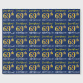 Blauw, imitatie Gold look "69th BIRTHDAY" Cadeaupapier (Vlak)