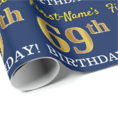 Blauw, imitatie Gold look "69th BIRTHDAY" Cadeaupapier (Rol Hoek)