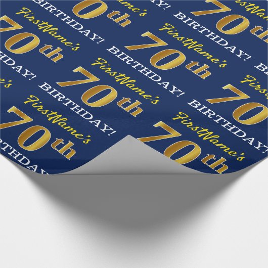 Blauw, imitatie Gold look "70th BIRTHDAY" Cadeaupapier (Hoek)