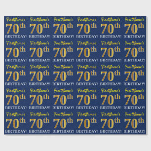 Blauw, imitatie Gold look "70th BIRTHDAY" Cadeaupapier