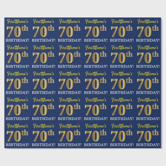 Blauw, imitatie Gold look "70th BIRTHDAY" Cadeaupapier (Vlak)