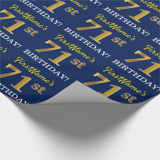 Blauw, imitatie Gold look "71st BIRTHDAY" Cadeaupapier (Hoek)
