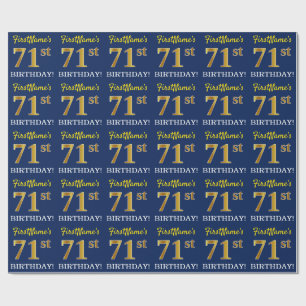 Blauw, imitatie Gold look "71st BIRTHDAY" Cadeaupapier