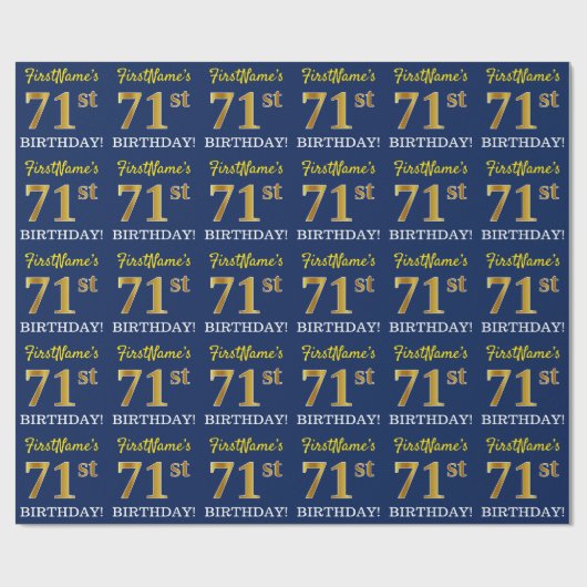 Blauw, imitatie Gold look "71st BIRTHDAY" Cadeaupapier (Vlak)
