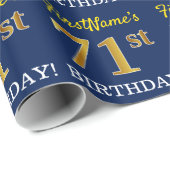 Blauw, imitatie Gold look "71st BIRTHDAY" Cadeaupapier (Rol Hoek)